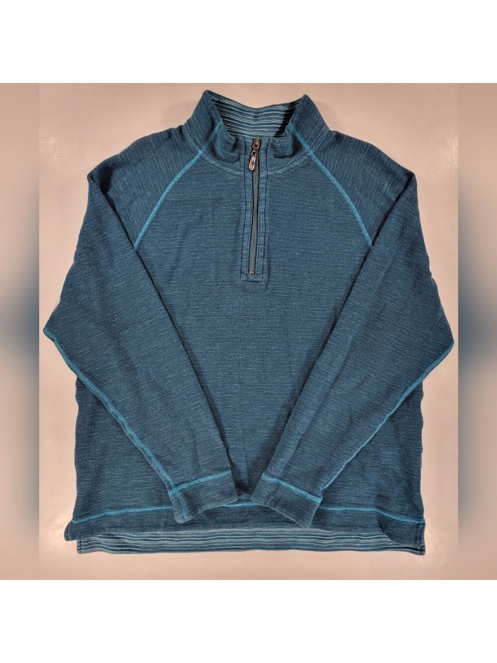 Tommy Bahama Flipshore Half-Zip Reversible Pullover Teal Men's XL Cotton Sweater